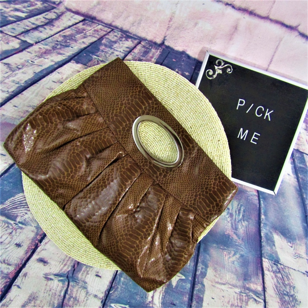 Express Brown Snakeskin Clutch